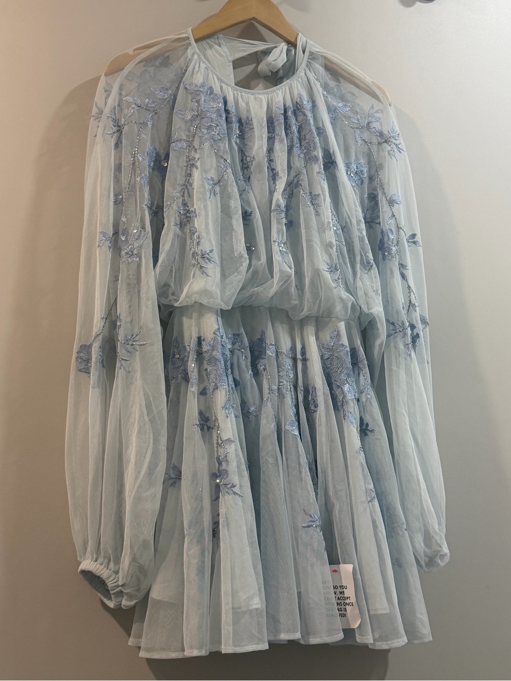ASOS Light Blue Embroidered Mesh Mini Dress